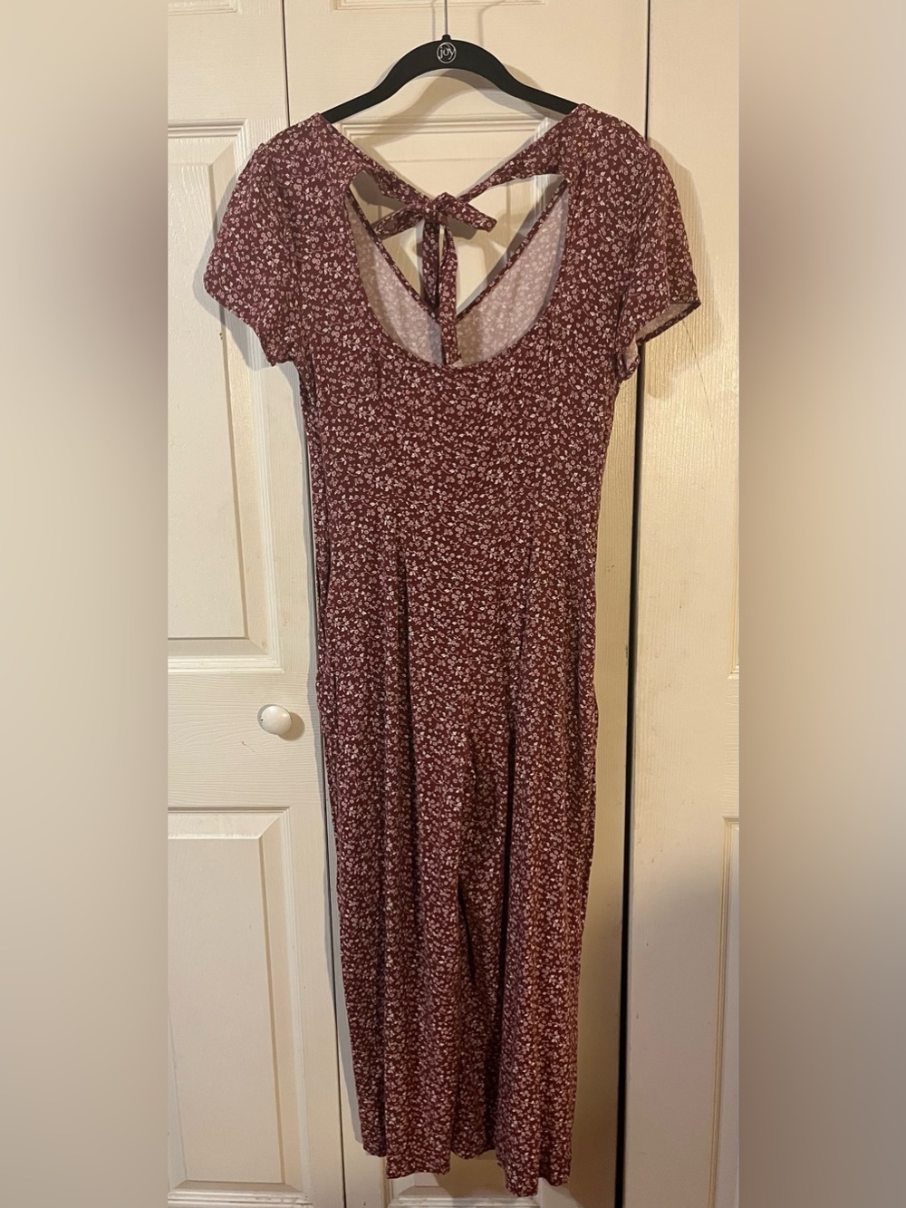 Abercrombie & Fitch Floral Jumpsuit Mauve/White Flowy Wide Leg Tie Back Zip (S) - Picture 4 of 7